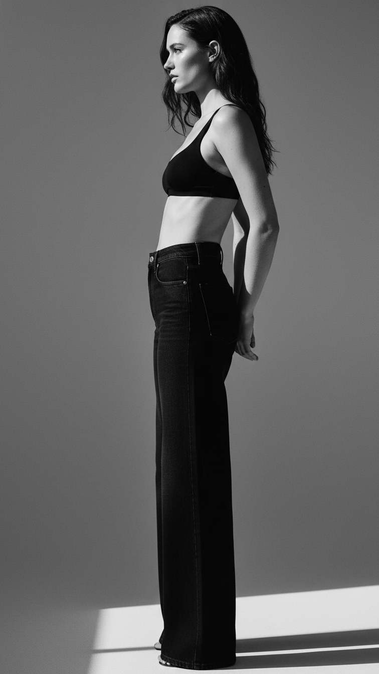 Casual Mid-Rise Denim Multi-Pocket Wide Leg Jeans