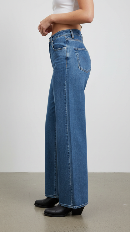 Casual Mid-Rise Denim Multi-Pocket Wide Leg Jeans