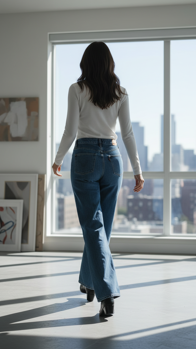 Casual Mid-Rise Denim Multi-Pocket Wide Leg Jeans